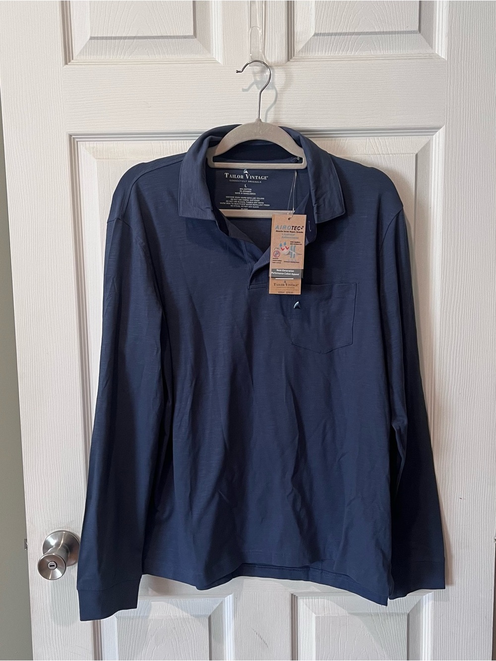 Tailor Vintage Men's Long-Sleeve Navy Polo with Chest Pocket